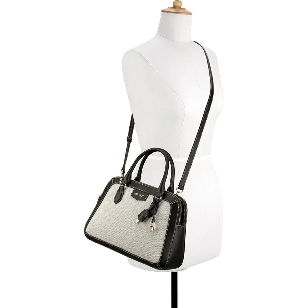 Women's Cibrina Dome Satchel Black White Canvas Zipper Closure Everyday Use